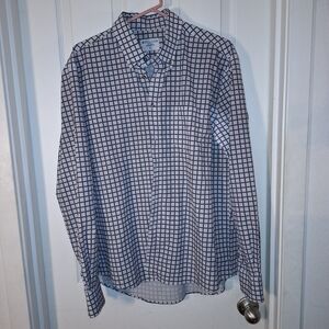 Mens Large Plaid Athletic Dress Shirt Blue and Gray